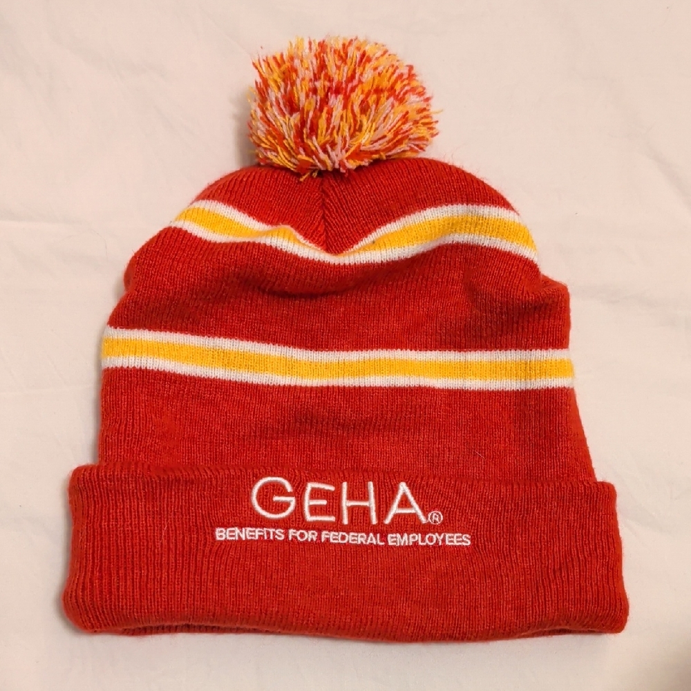 GEHA Red and Yellow Pom-Pom Beanie
